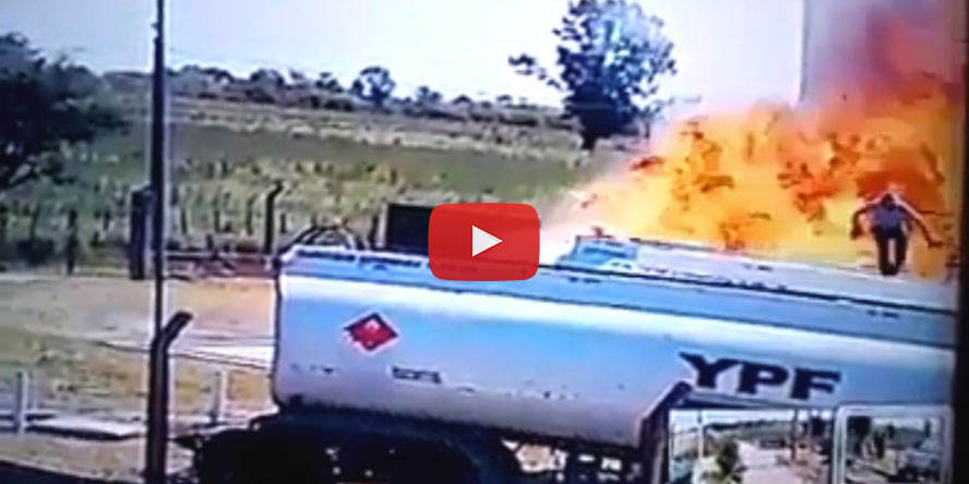 VIDEO – road tanker fire – probable cause was electrostatic discharge