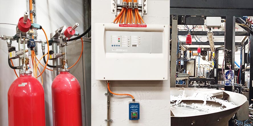 Gaseous fire suppression of a sealing machine in selected CO2