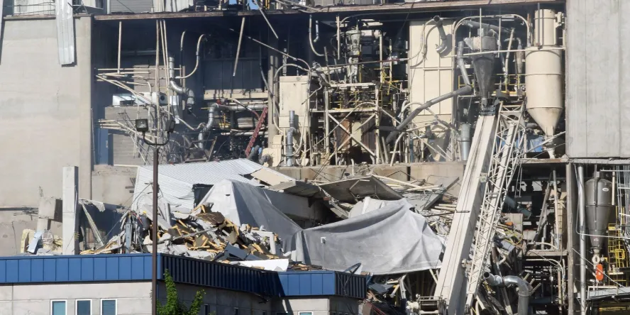 A dust explosion at the mill completely destroyed the plant