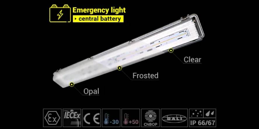 Ex ATEX emergency lighting fixtures powered by a central battery